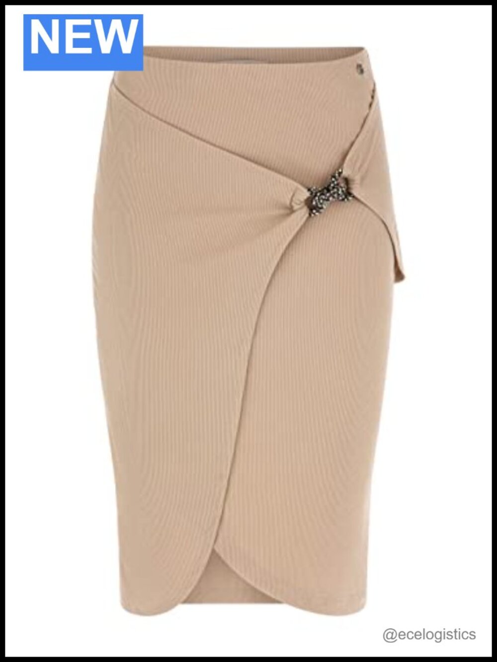Ribbed Modal Midi Skirt High Rise Pull On Lightweight